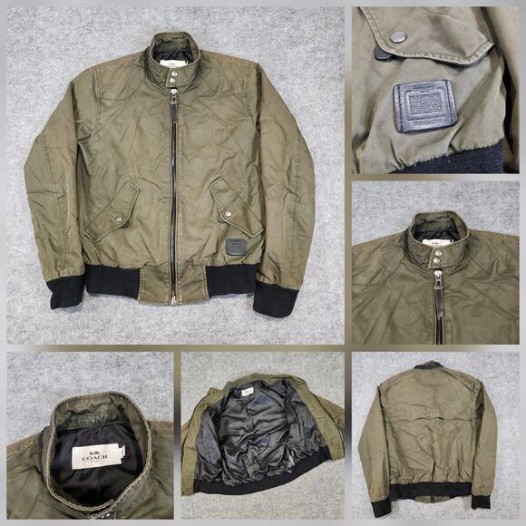 Coach Mens M Medium Full Zip Green Lined Bomber Faded Jacket Coat RARE